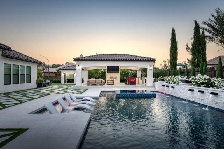 pool and pavilion with comfortable seating ara for relaxing