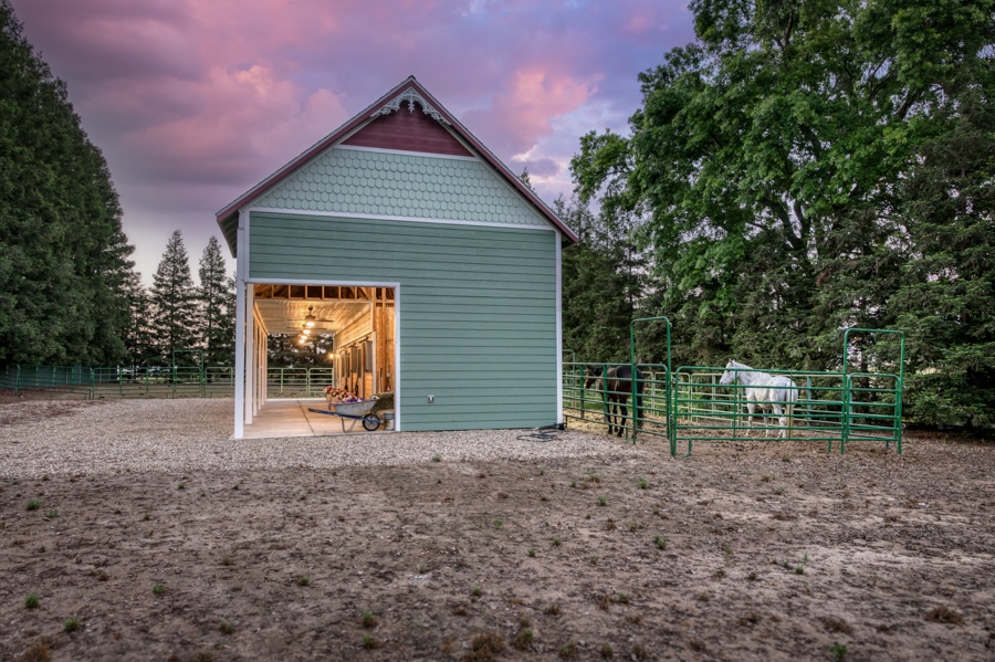 22x60 horse barn at night
