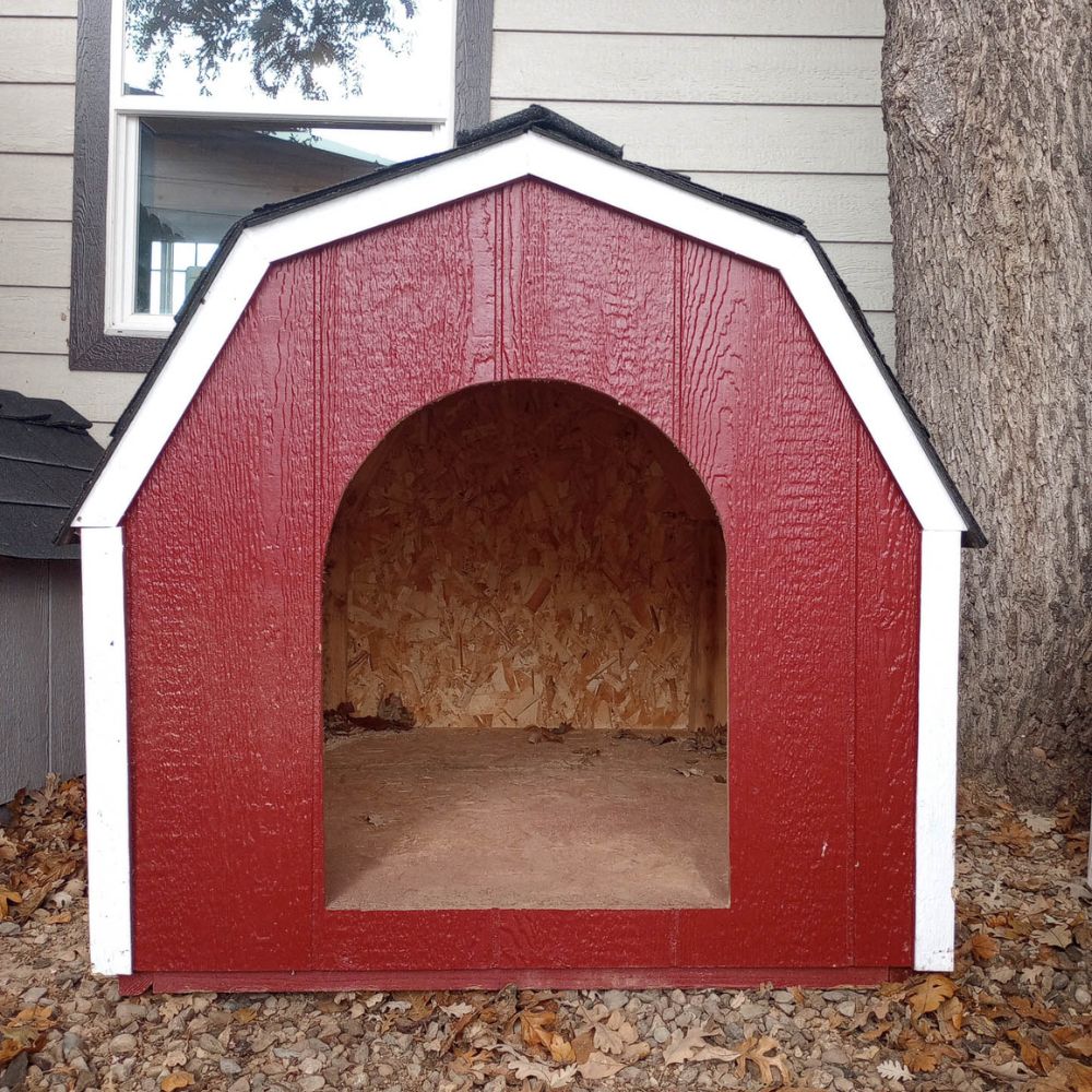 red and white trimmed dog house