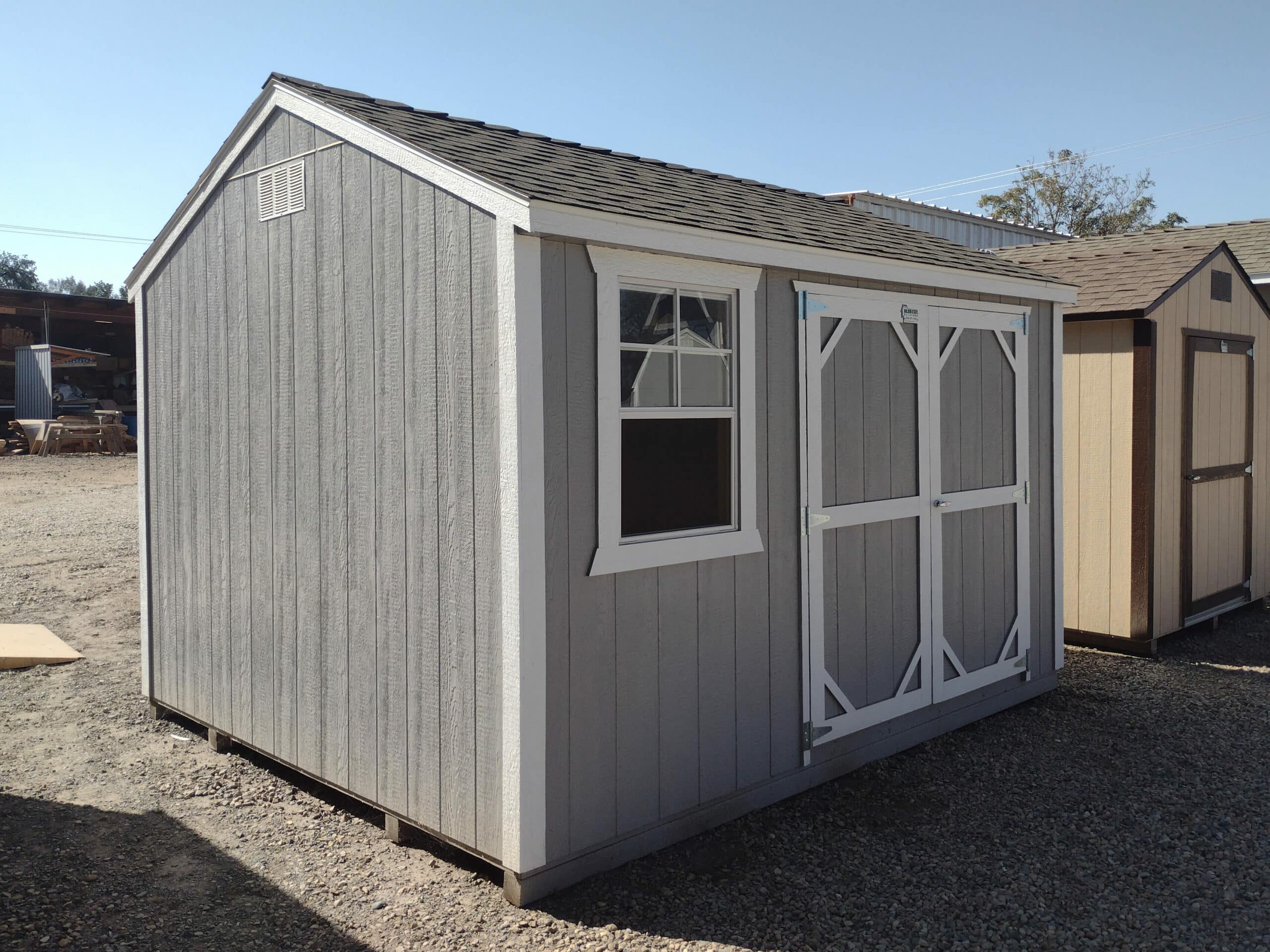 blue and white elite ranch sheds for sale near Madera CA