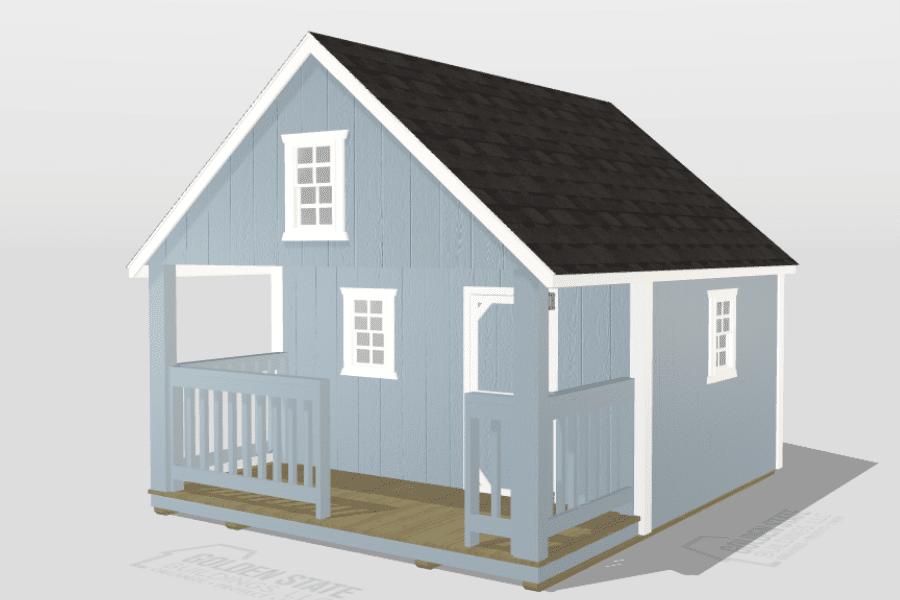 blue and white playhouse being designed in 3D