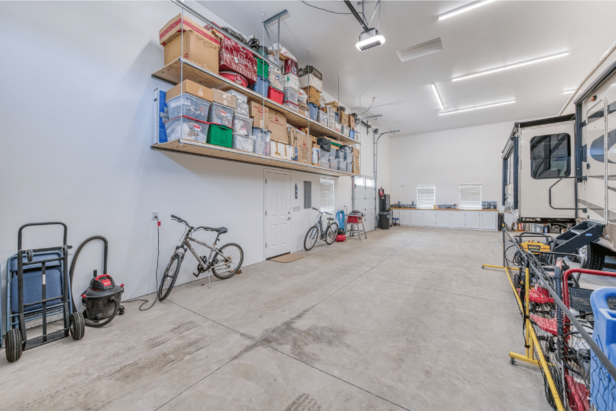 close up of shelving inside 32x50 garage