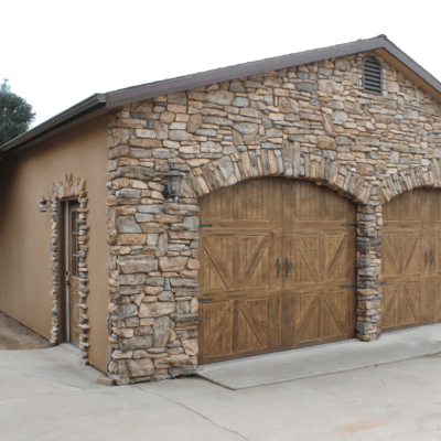 custom brown garage with stones in dunlap ca