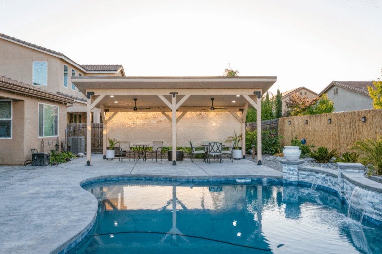 custom pavilion by a pool in exeter ca
