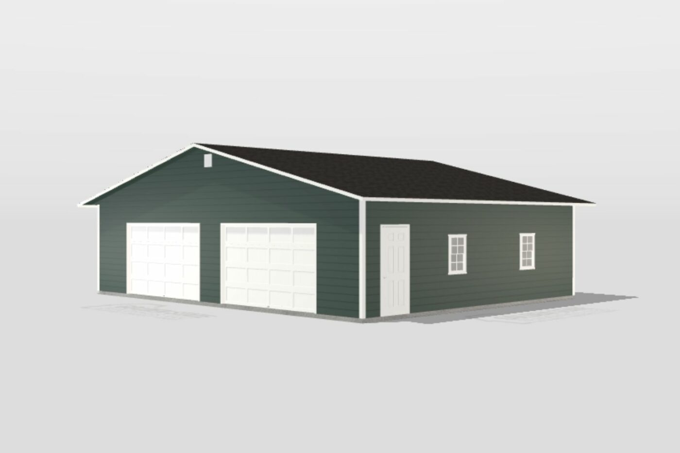 dark green two car garages in Dinuba CA designed in 3D