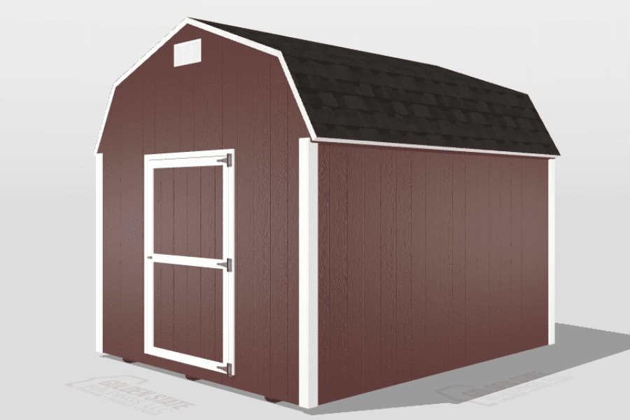 designing a red and white trimmed barn style shed in 3D