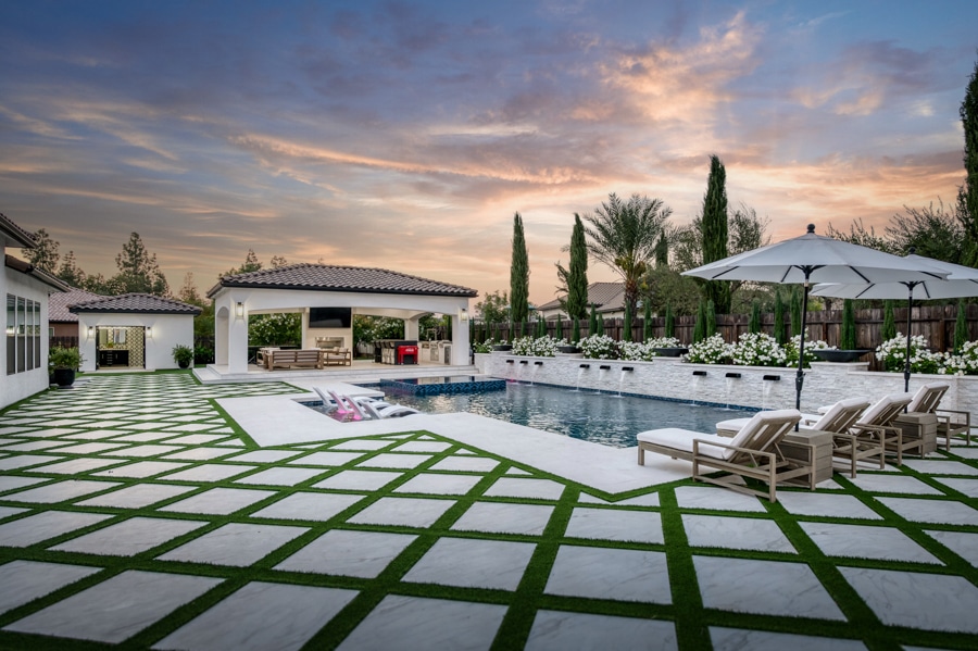 poolside 20x30 cabana with patio at sunsest