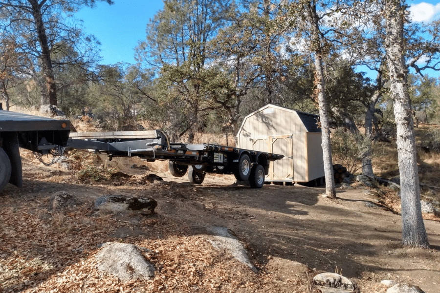 shed being delivered on site in Squaw Valley CA