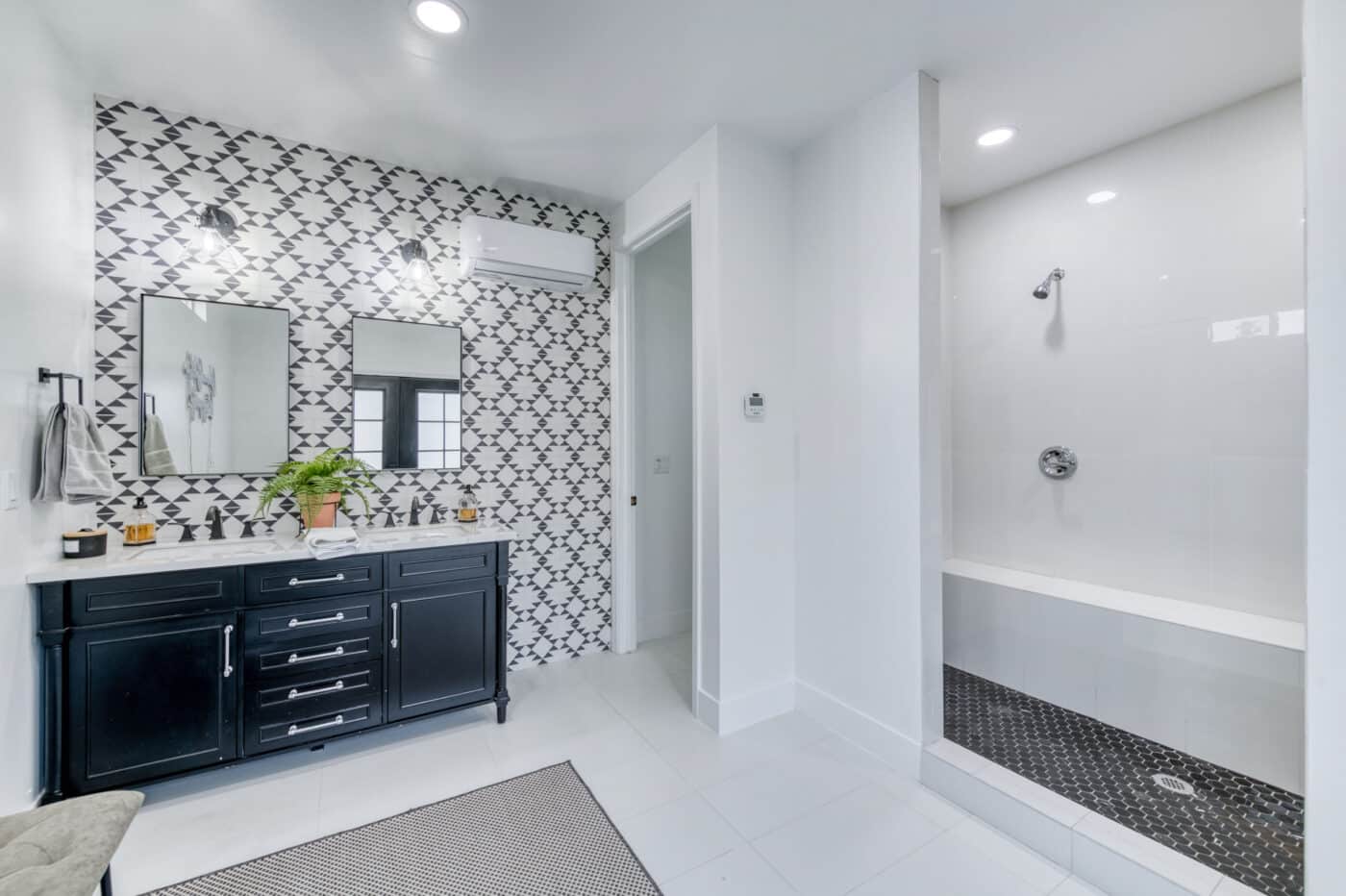 shower and bathroom area inside custom cabana