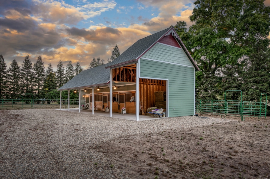 side view of 22x60 Horse Barn in Central CA