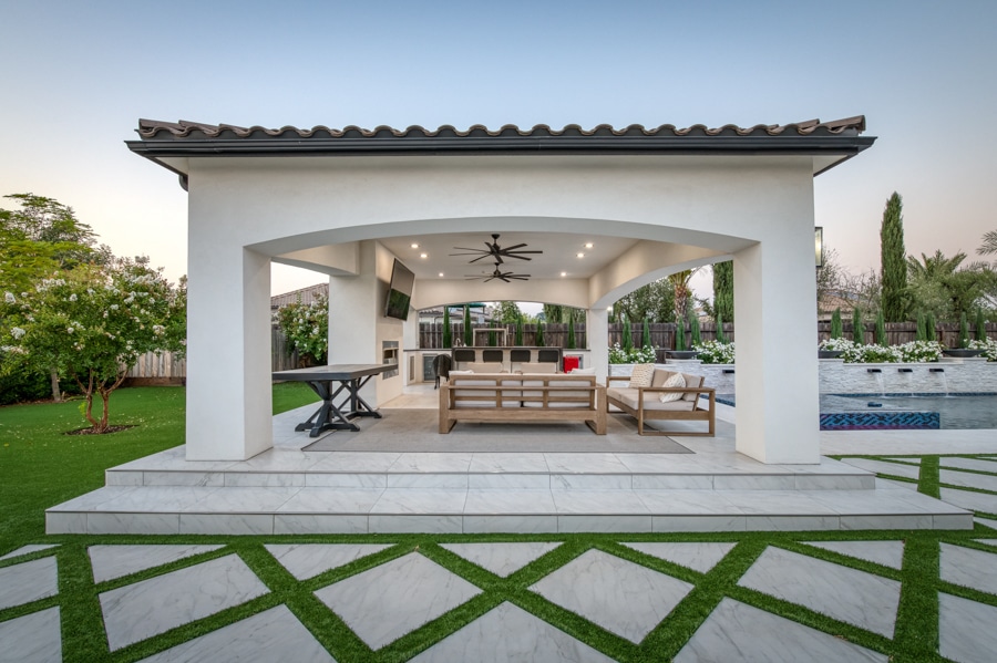 stucco sided 20x30 cabana with patio pool side
