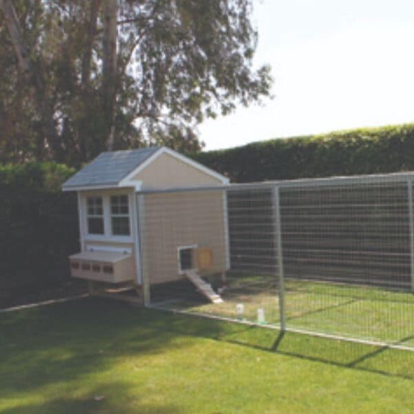 tan chicken coop with run in Clovis CA