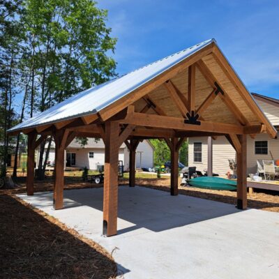 timber frame pavilions for sale in Clovis CA on concrete pad next to home