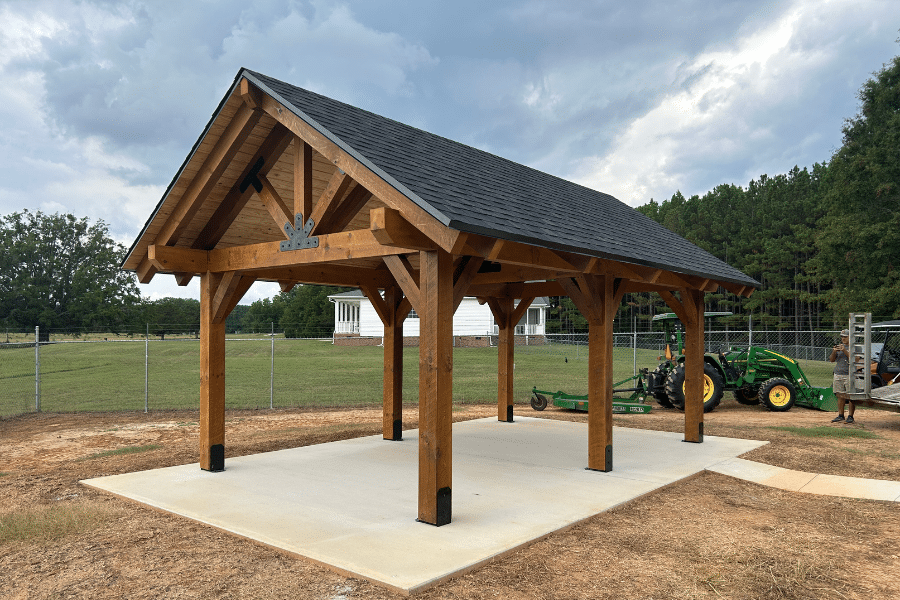 timber frame pavilions near Squaw Valley CA on concrete pad