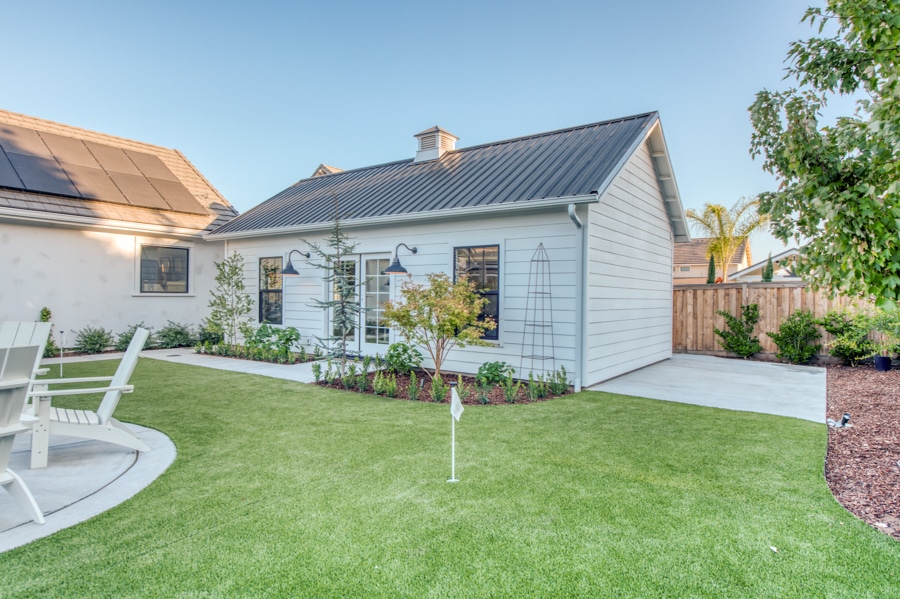 white 16x30 pool house and game room