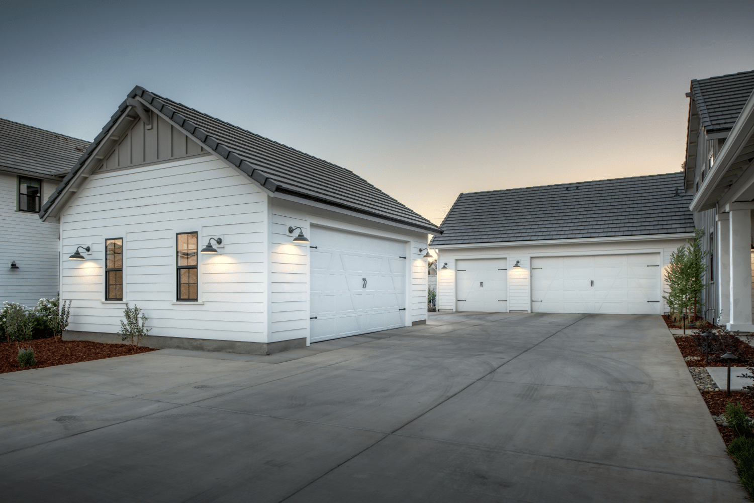 white garage with gray roof